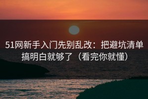 51网新手入门先别乱改：把避坑清单搞明白就够了（看完你就懂）