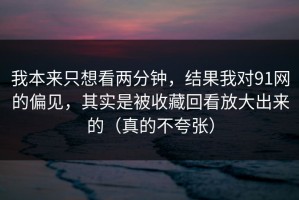 我本来只想看两分钟，结果我对91网的偏见，其实是被收藏回看放大出来的（真的不夸张）