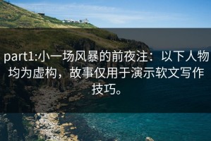 part1:小一场风暴的前夜注：以下人物均为虚构，故事仅用于演示软文写作技巧。