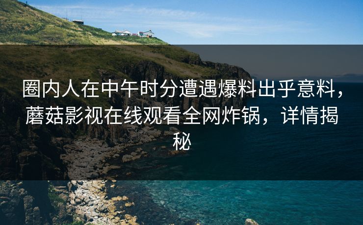 圈内人在中午时分遭遇爆料出乎意料，蘑菇影视在线观看全网炸锅，详情揭秘